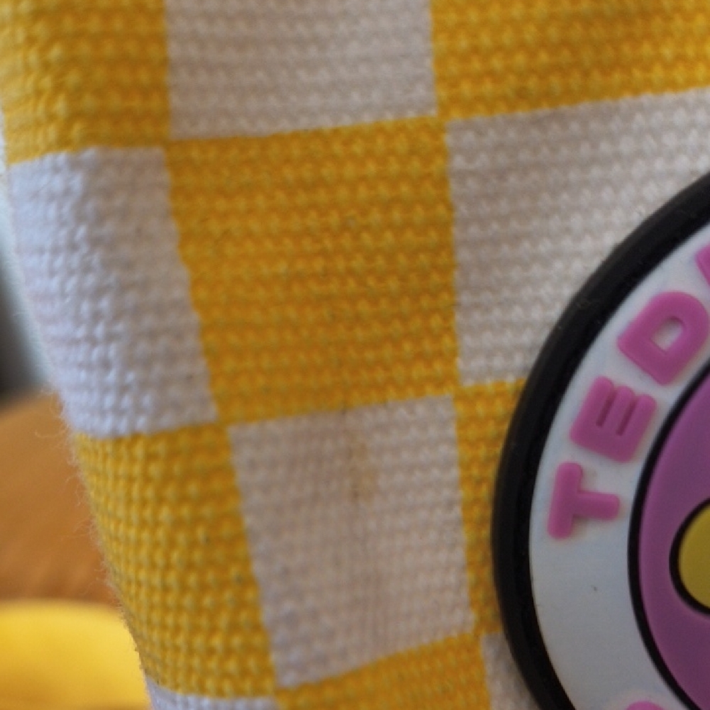 Teddy Fresh Yellow and White Checker Crossbody with Pink Flower Patch - Picture 3 of 12